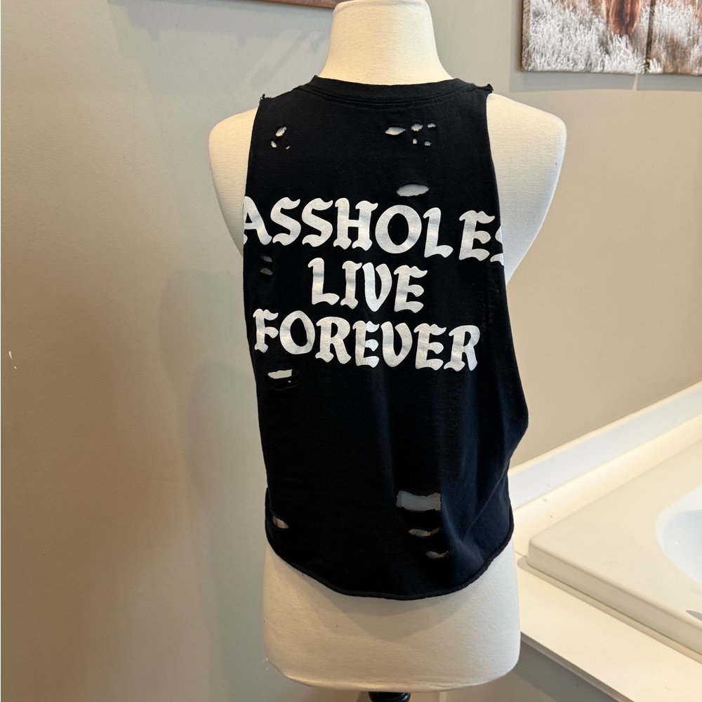 Black Graphic Muscle Tee - 'Assholes Live Forever'